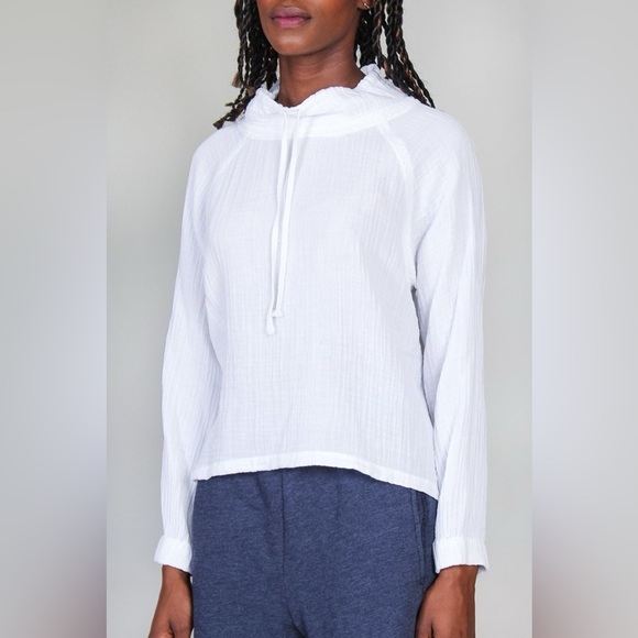 NWOT Xirena | Shay Drawstring Neck Gauze Top White Long Sleeve Pullover Medium - Picture 1 of 11